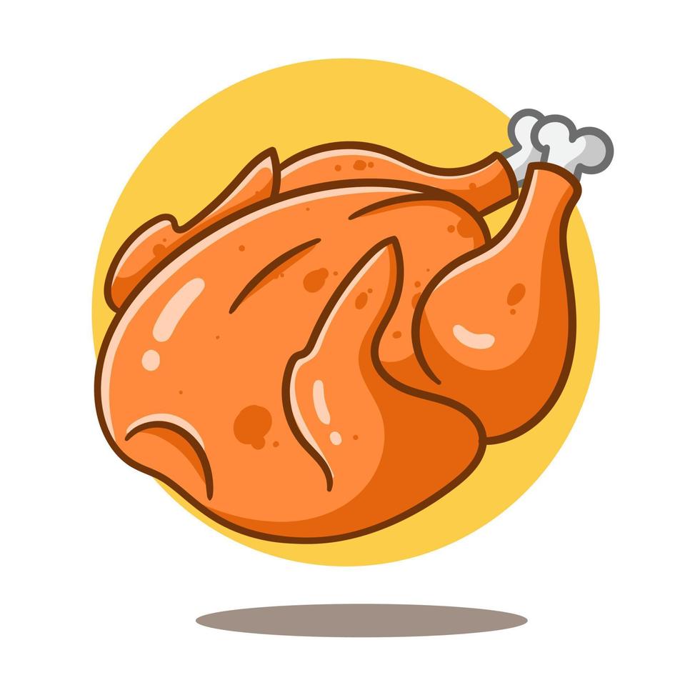 ilustración de arte de pollo frito de dibujos animados lindo, estilo de dibujos animados plana vector