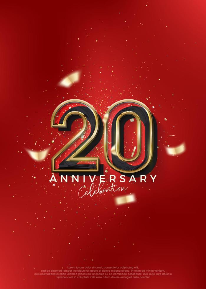 Número del 20 aniversario. para celebrar el cumpleaños con un concepto rojo audaz. vector