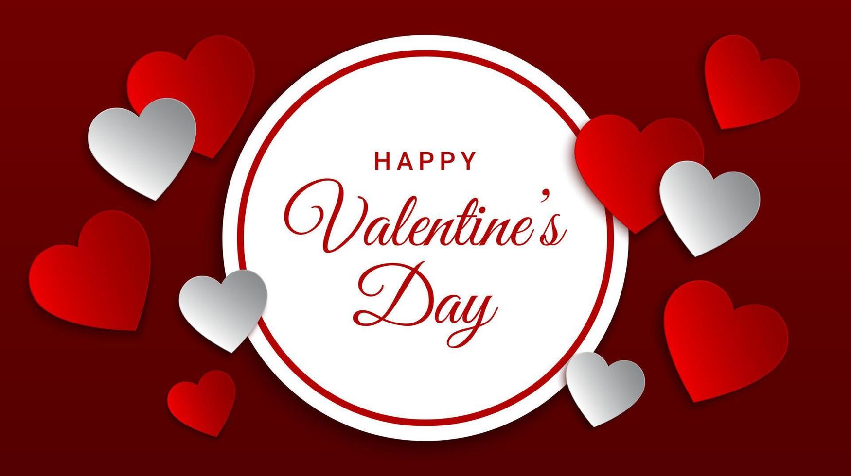 banner de concepto de día de san valentín con corazones de papel rojo y blanco. plantilla de diseño de fondo de San Valentín rojo. ilustración vectorial vector