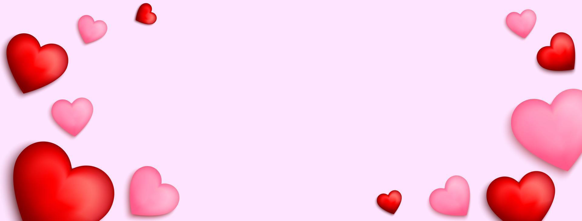 3d red and pink heart isolated on pink background. Cute background for valentine, mother's day, birthday, wedding design. Vector illustration
