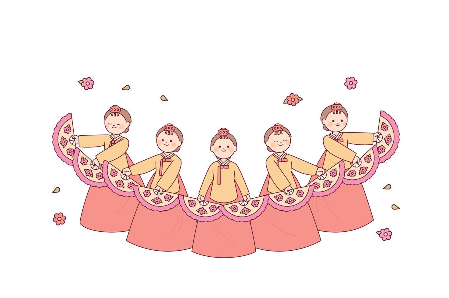 Korean traditional dance. Beautiful fan dance by women wearing hanbok