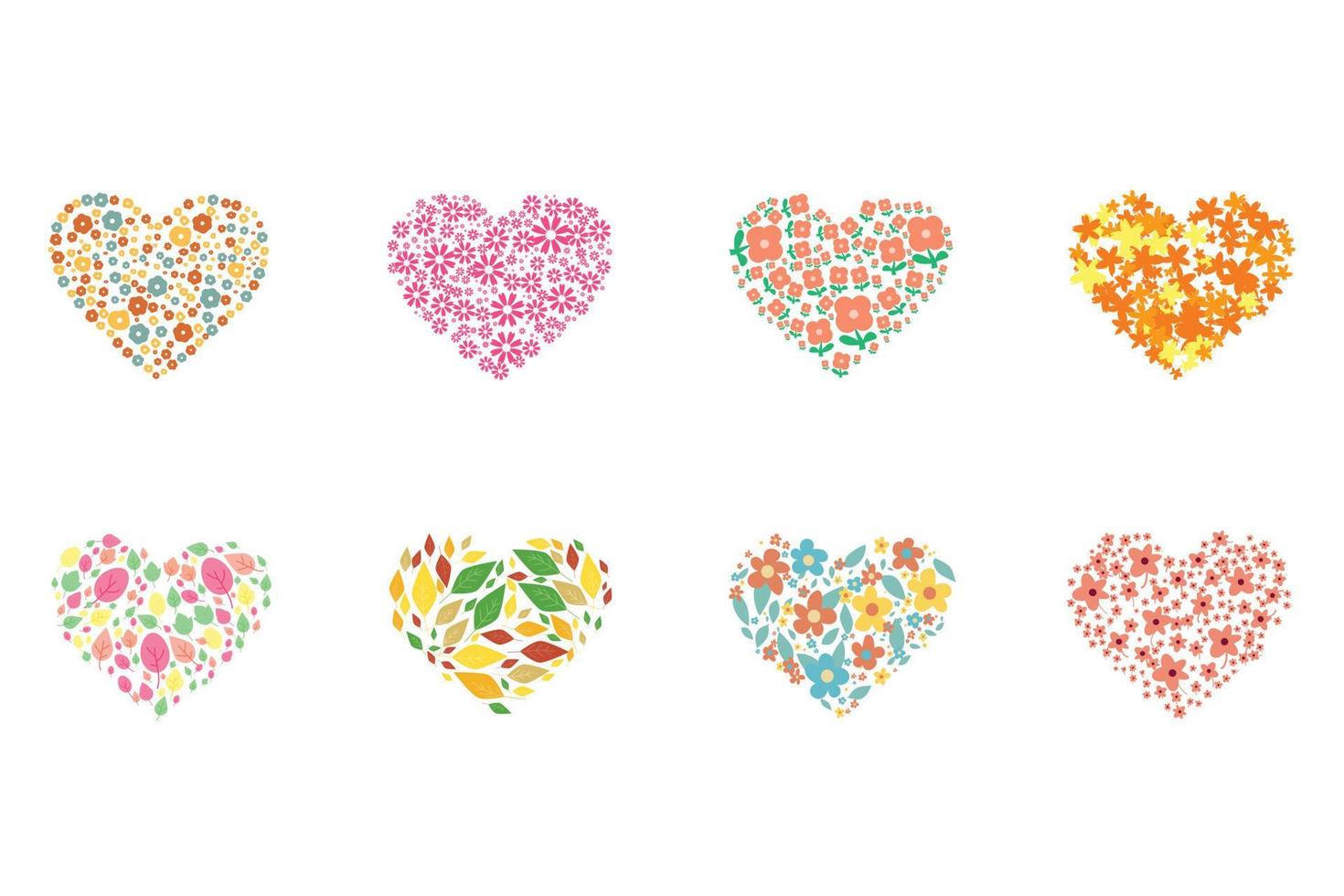 Pastel cute flower element in heart shape set for decoration of valentine or wedding card vector