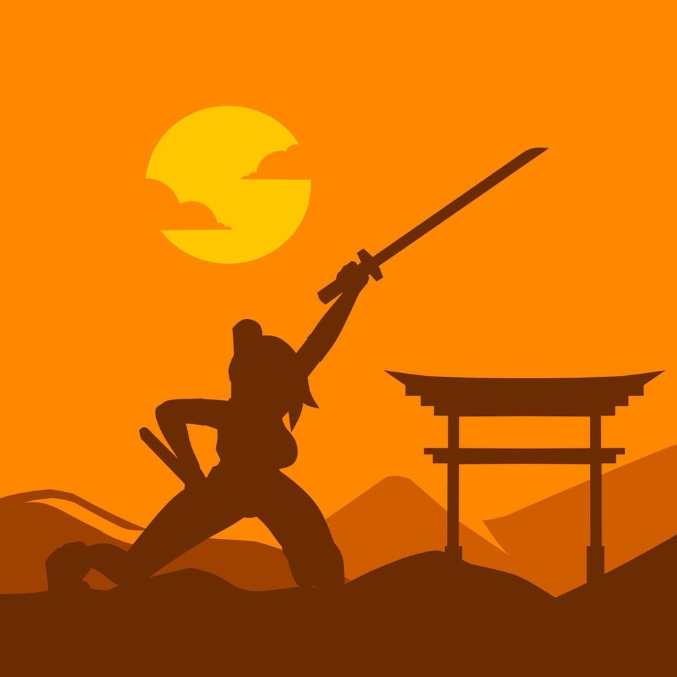 samurai japón espada caballero vector logo diseño colorido. fondo aislado para camiseta, afiche, ropa, merchandising, ropa, diseño de placa.