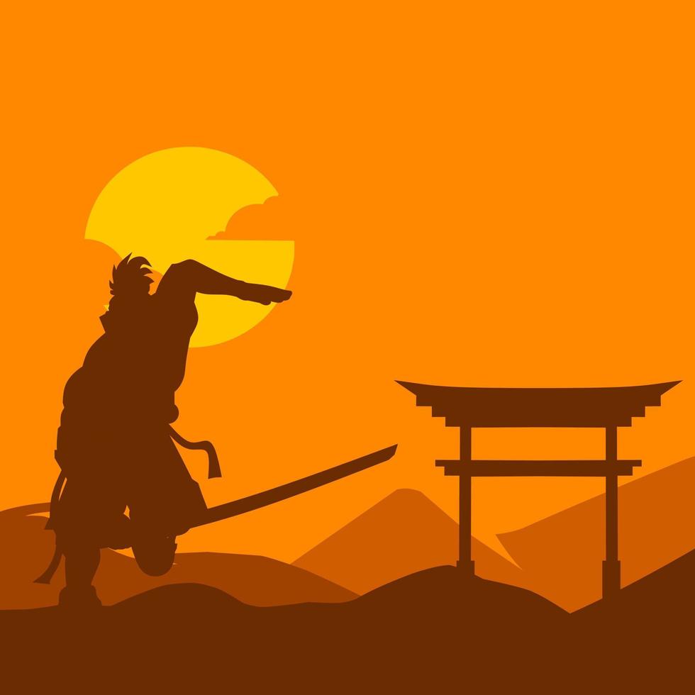 samurai japón espada caballero línea potrait logo colorido diseño con fondo oscuro. fondo marino aislado para camiseta, afiche, ropa, merchandising, ropa, diseño de placa. vector