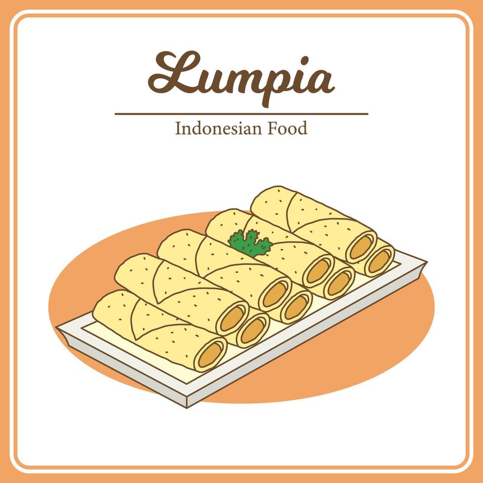 Spring roll lumpia fried snack in a plate. Yummy Indonesian food. Delicious asian food vector