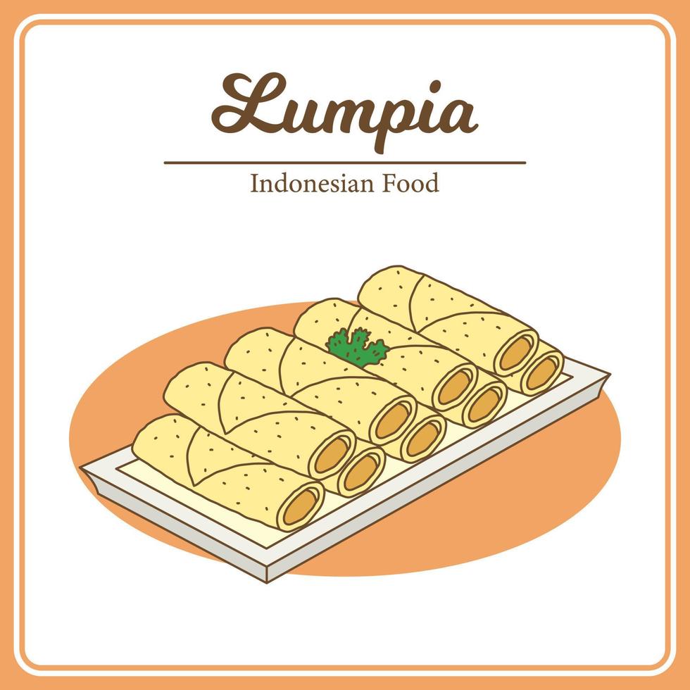 rollito de primavera lumpia bocadillo frito en un plato. deliciosa comida indonesia. deliciosa comida asiática vector