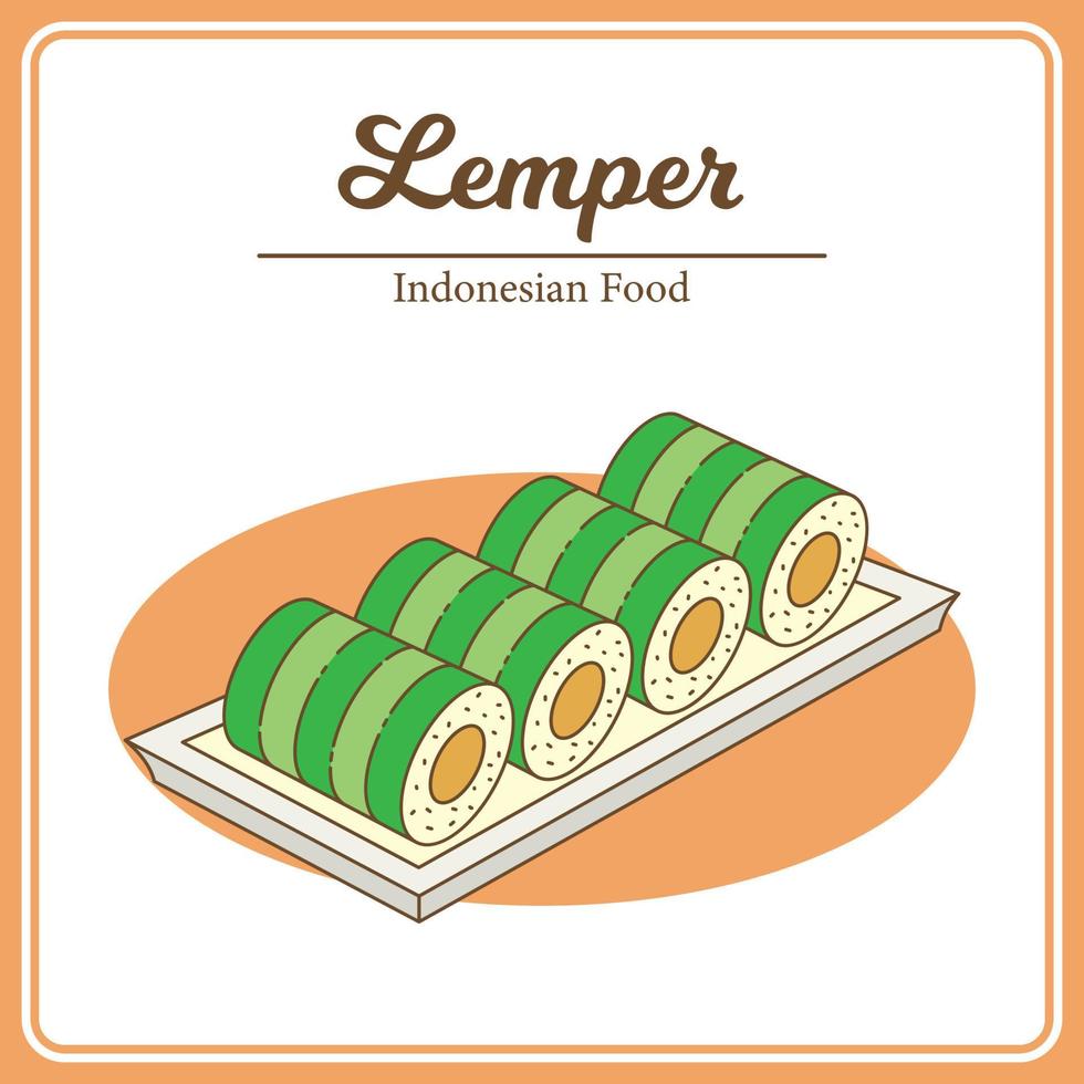 Traditional Indonesian Food called lemper made of sticky rice stuffed with shredded chicken and wrapped with banana leaf vector