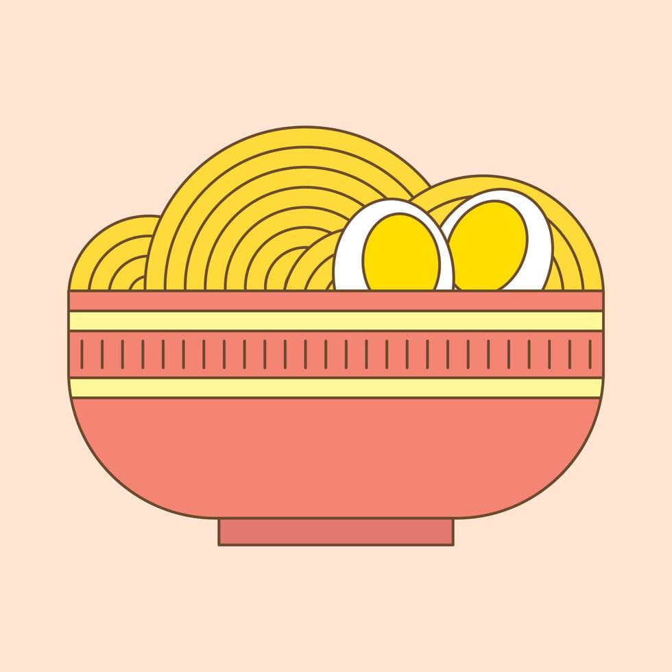 A Bowl of Noodle with Eggs cartoon doodle vector