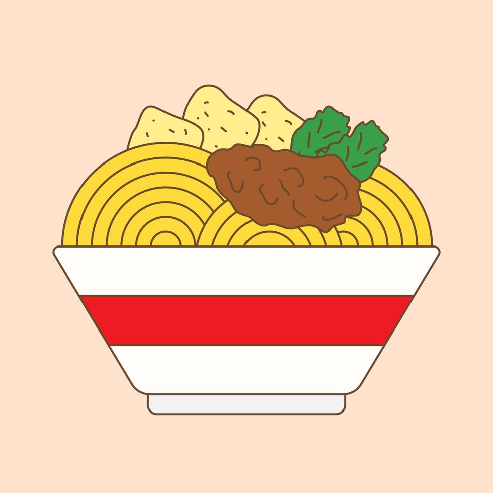 mie ayam pangsit comida indonesia. fideos con pollo vector