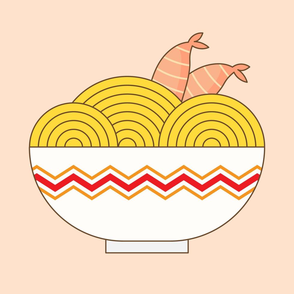 un plato de fideos con camarones vector