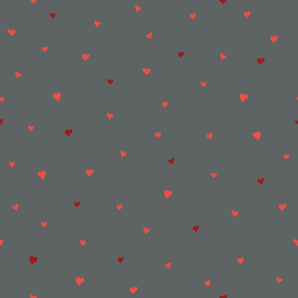 Seamless pattern with hand-drawn hearts on dark green background in boho style. Vector romantic background. Great for fabric, textile, apparel.