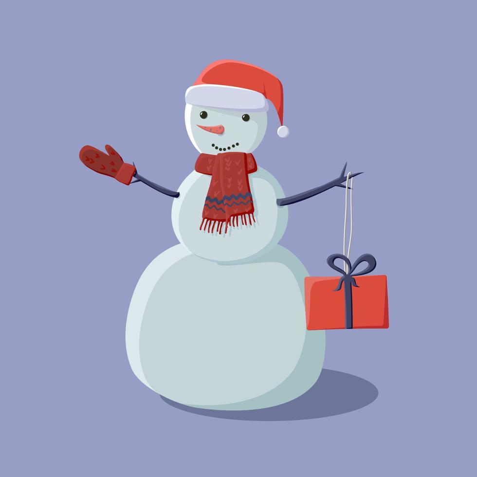 Christmas snowman isolated on purple background. Vector illustration. EPS10