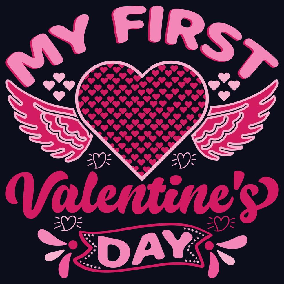 My First valentine's day, T-Shirt Design, Typography design Free Vector, Cupid Design vector