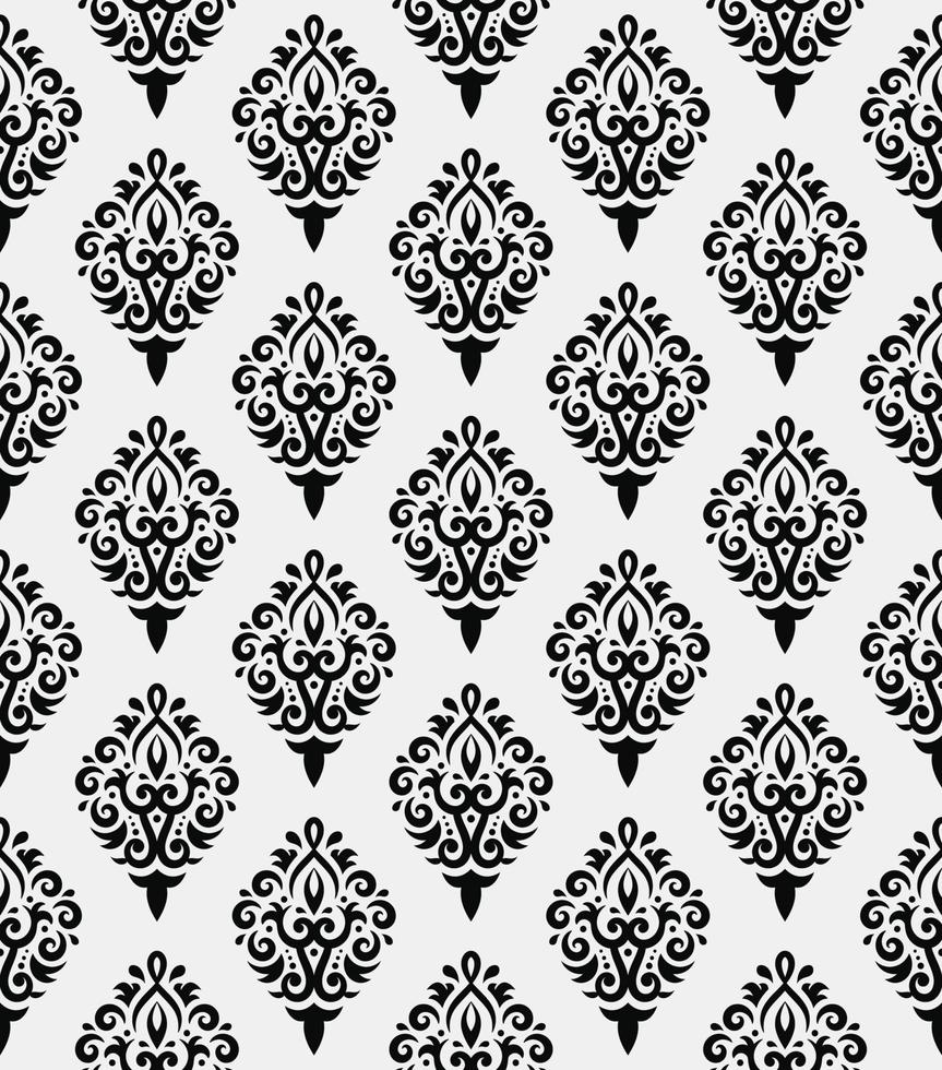 Damask seamless pattern black and white, Vector floral vintage damask ornament illustration.