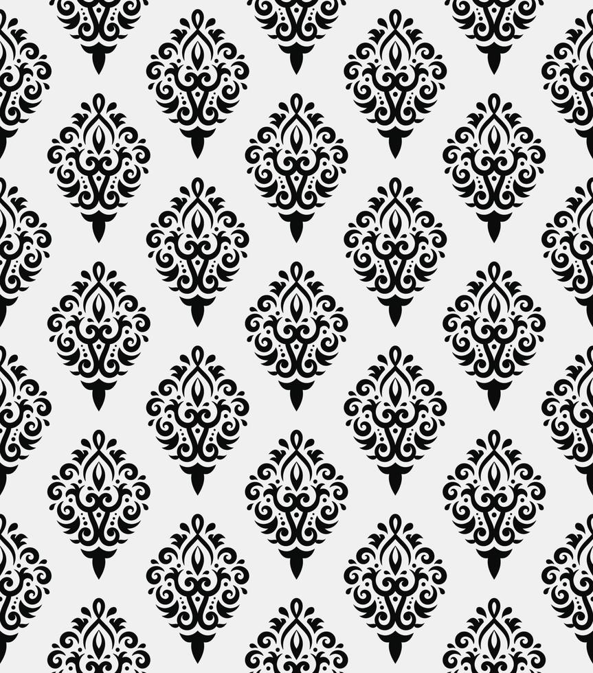 damasco patrón sin costuras en blanco y negro, vector floral vintage damasco ornamento ilustración.