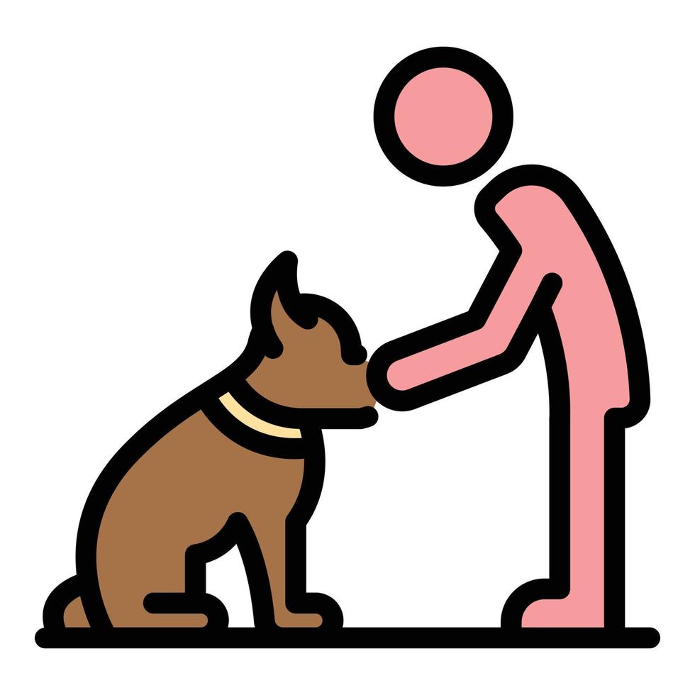 Kid dog training icon color outline vector