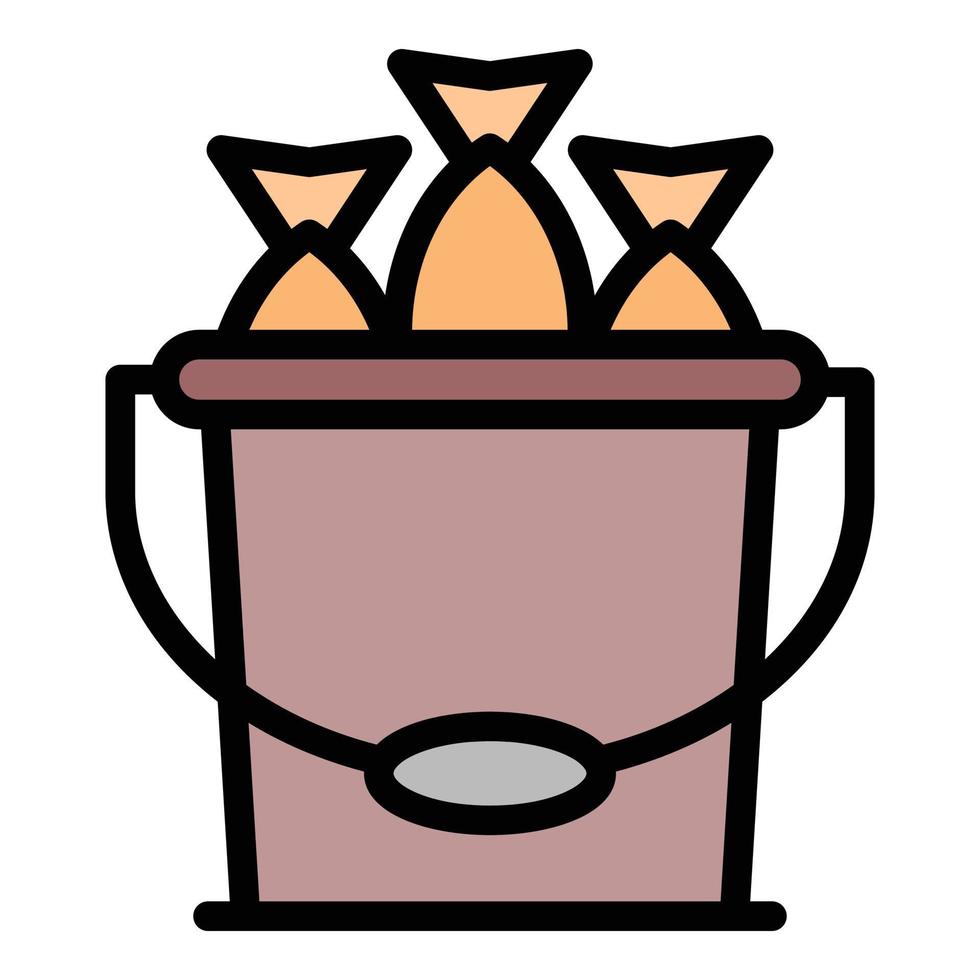Full fish bucket icon color outline vector