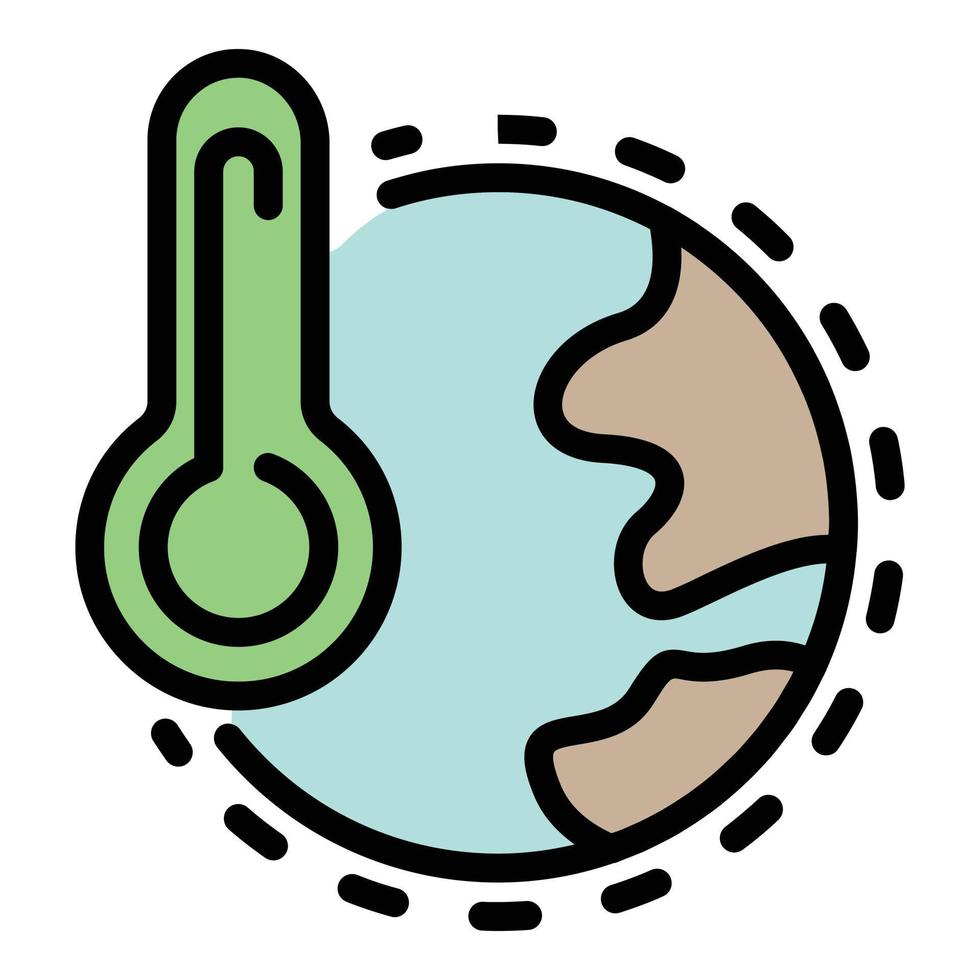 Thermometer and planet icon color outline vector