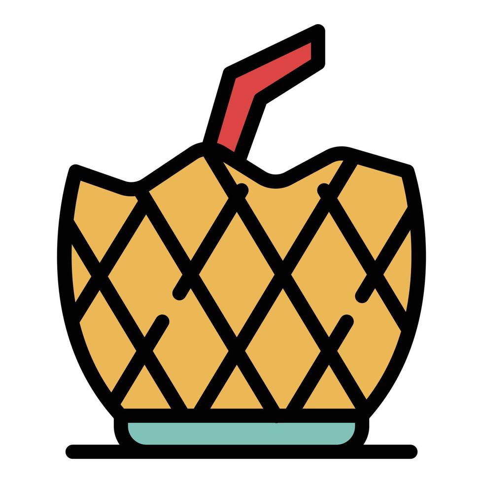 piña con un vector de contorno de color de icono de paja