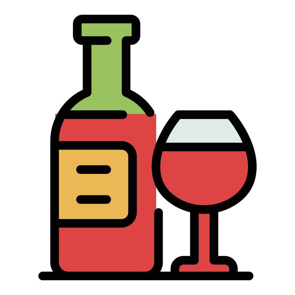 una botella de vino con un vector de contorno de color de icono de vidrio