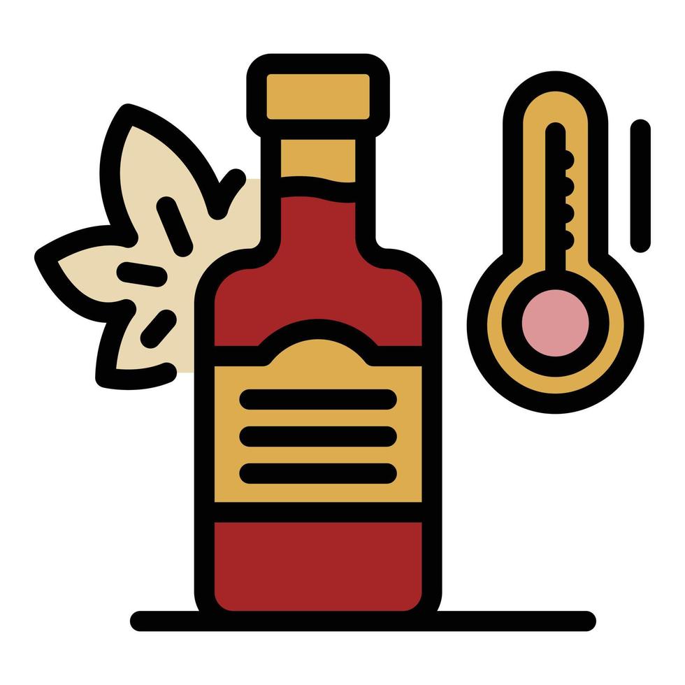 Bottle of wine and thermometer icon color outline vector