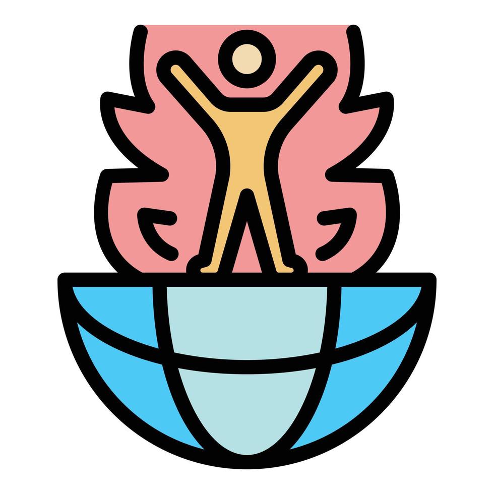 Man on the globe and flame icon color outline vector