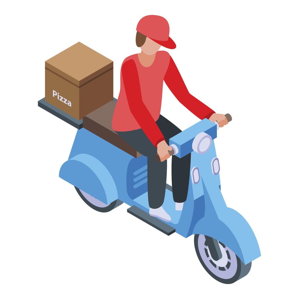Bike pizza delivery icon, isometric style vector