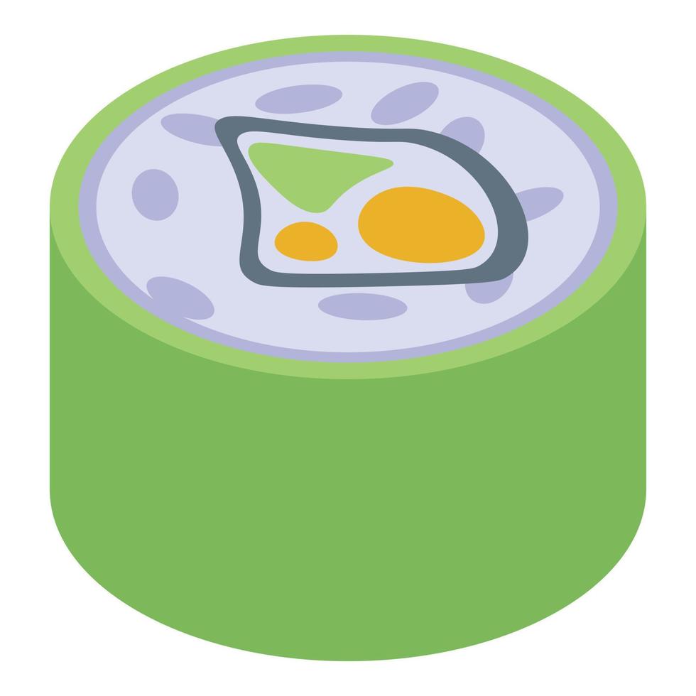 Green sushi roll icon, isometric style vector