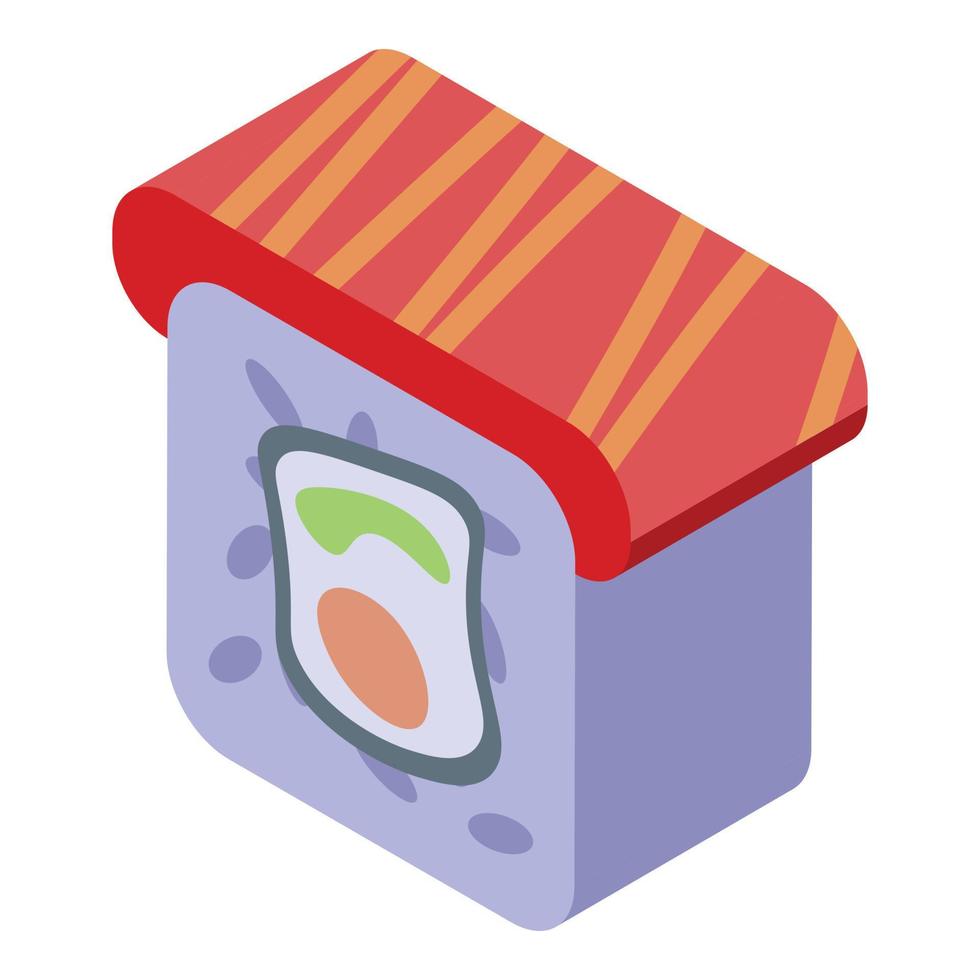 Salmon sushi roll icon, isometric style vector