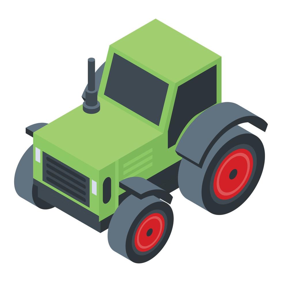 icono de tractor verde, estilo isométrico vector