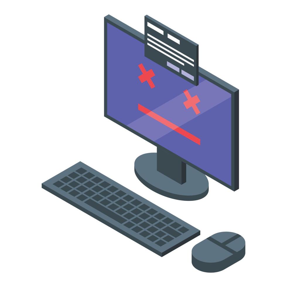 Broken pc icon isometric vector. Banned user vector