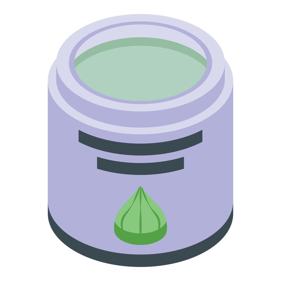 Wasabi cream jar icon isometric vector. Salmon green snack vector