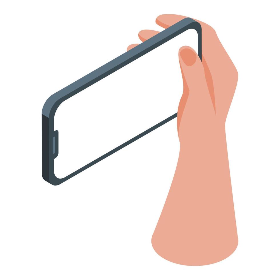 vector isométrico del icono del teléfono inteligente selfie. mano telefonica