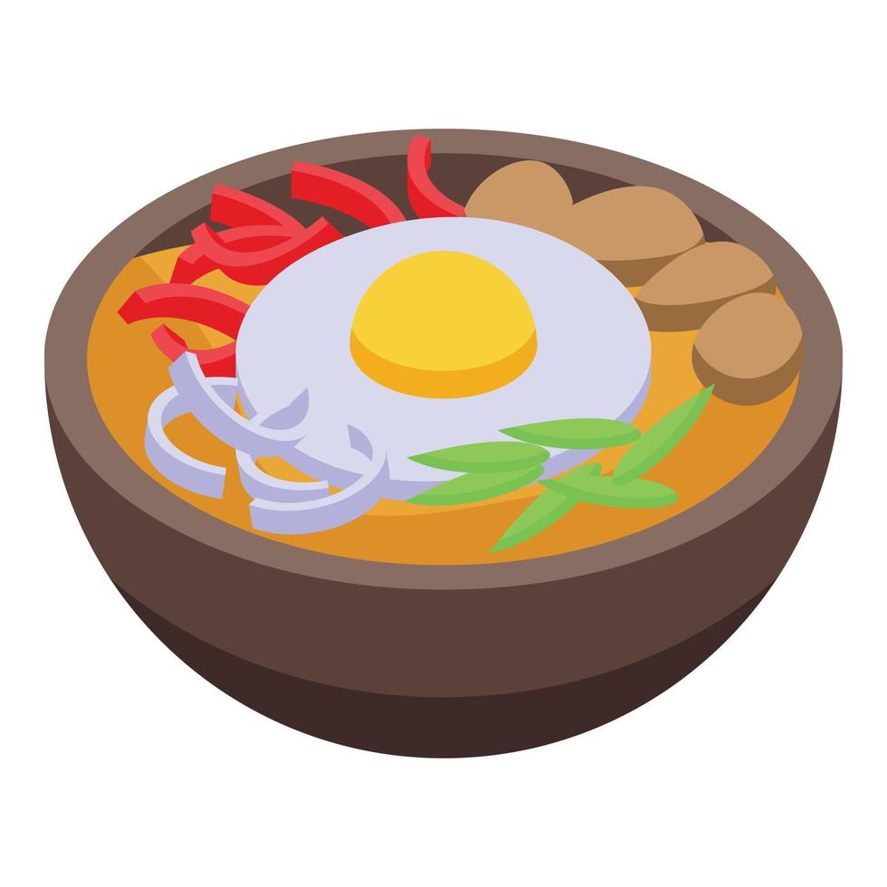 huevo frito coreano icono vector isométrico. comida china