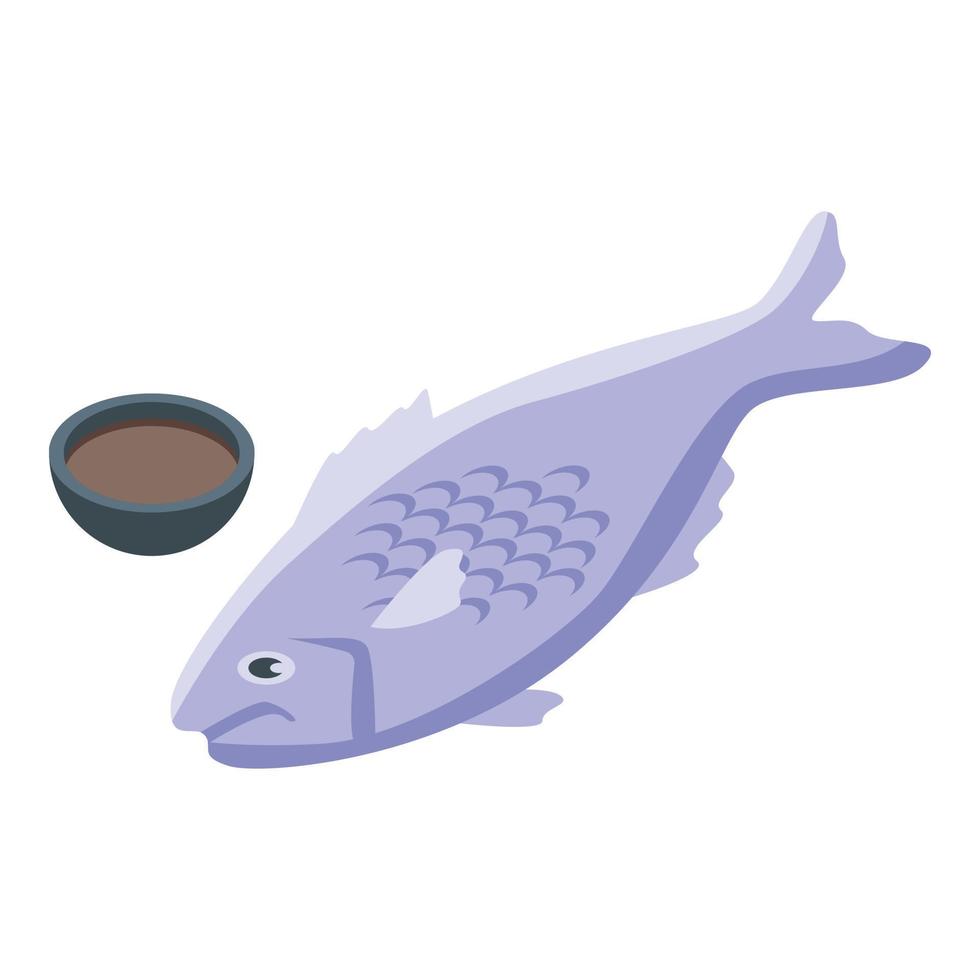 Fish soy sauce icon isometric vector. Japanese bottle vector