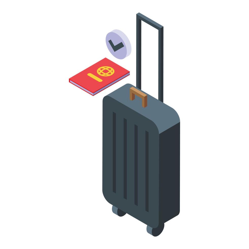 vector isométrico del icono del pasaporte de la bolsa de viaje. equipaje de vacaciones