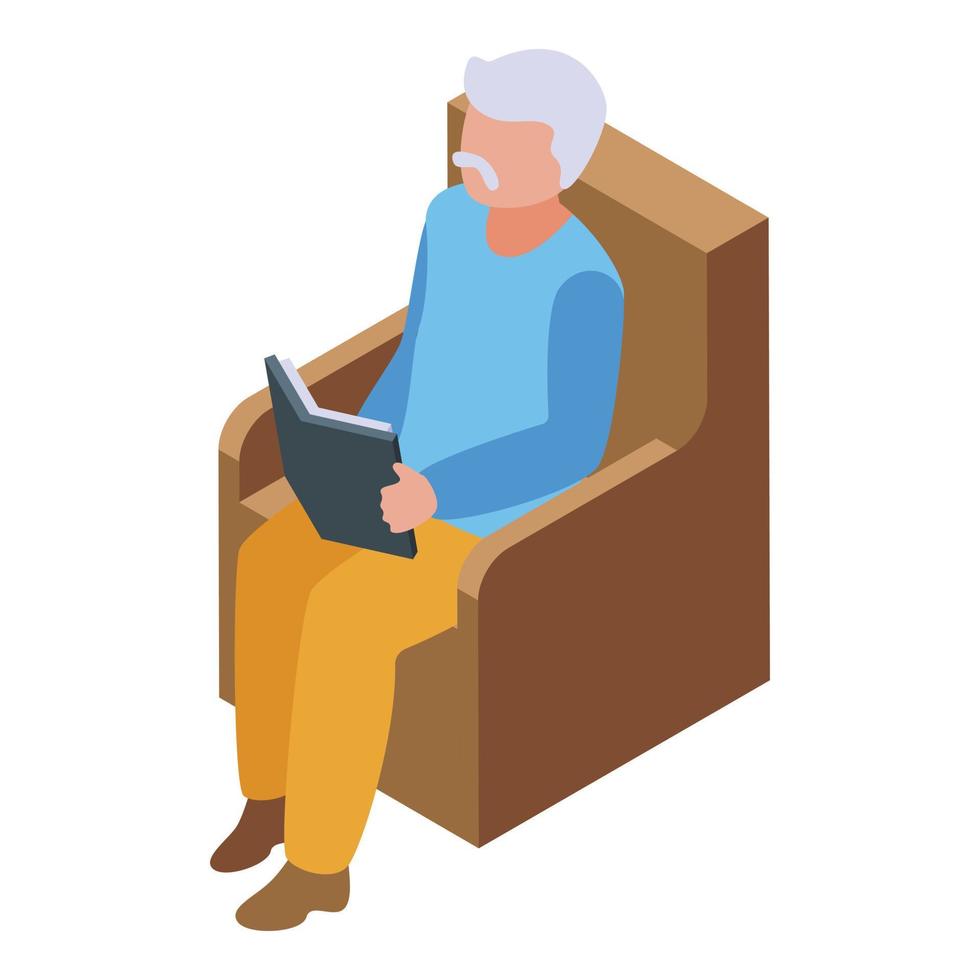 Grandpa reading book icon isometric vector. Grandfather story vector