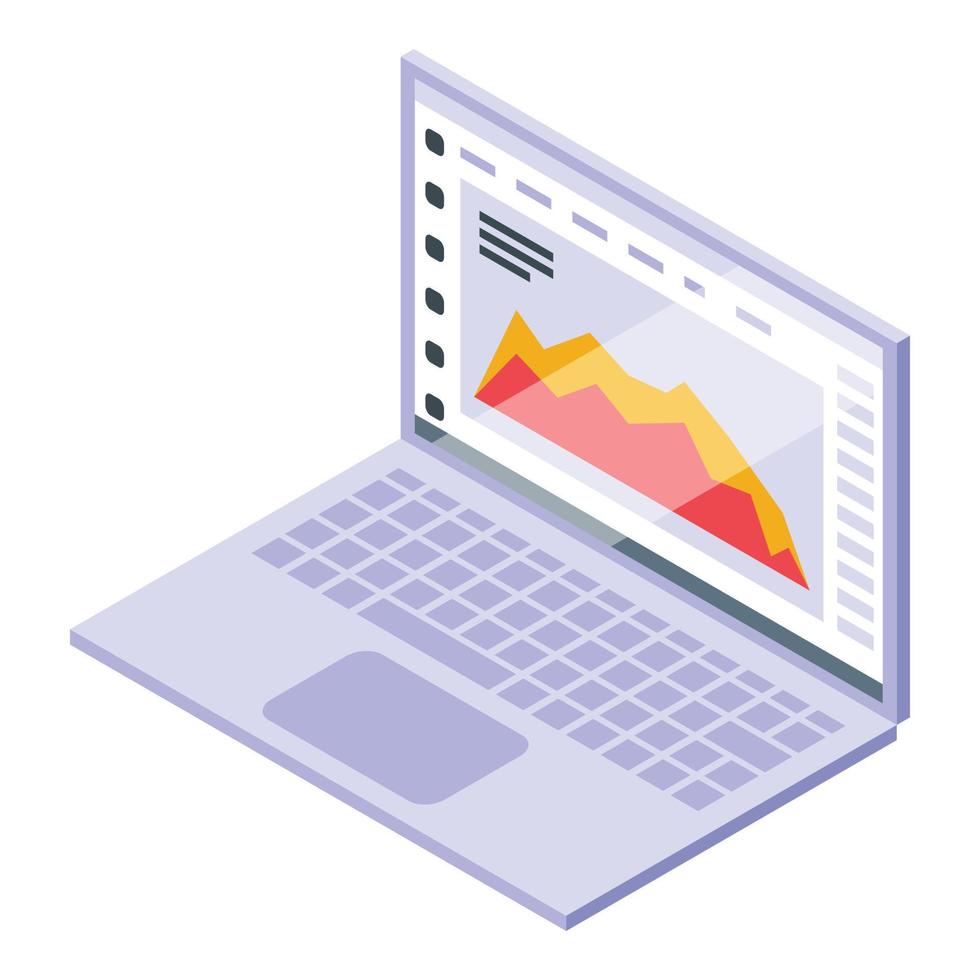 Bitcoin laptop trade icon, isometric style vector