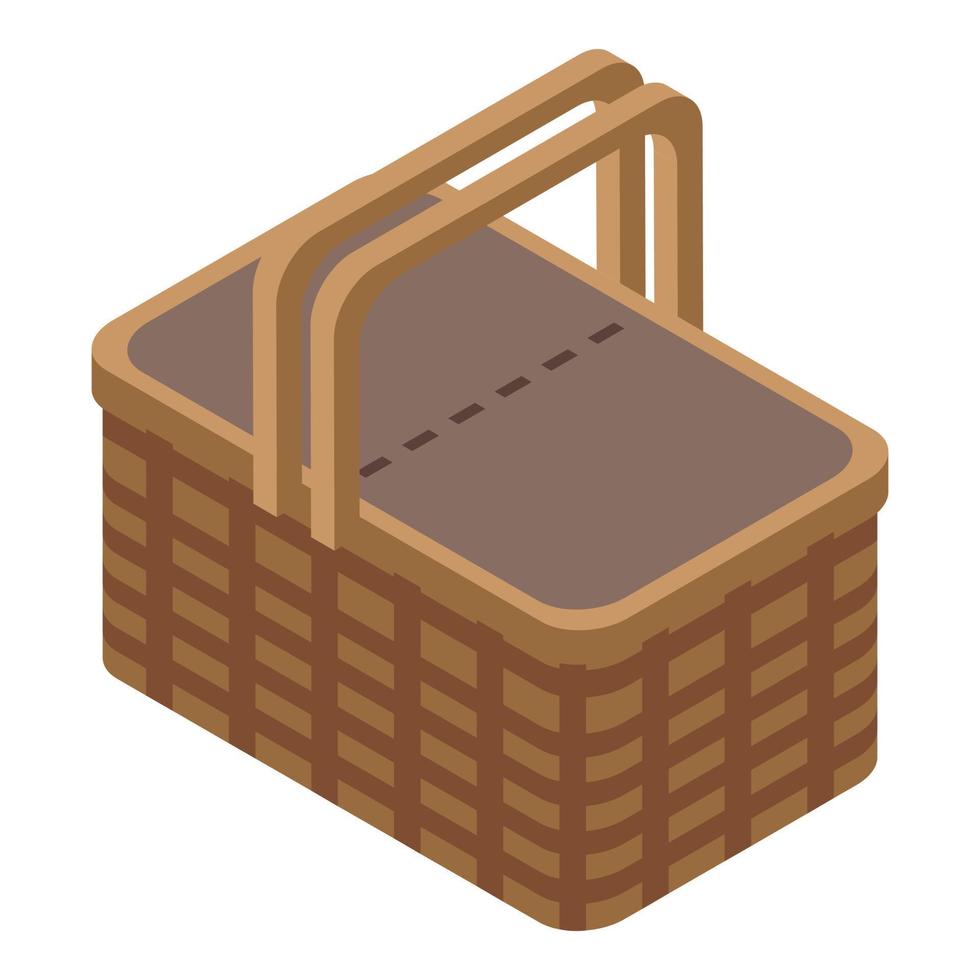 vector isométrico del icono de la cesta de picnic del campamento. bolsa de comida de mimbre