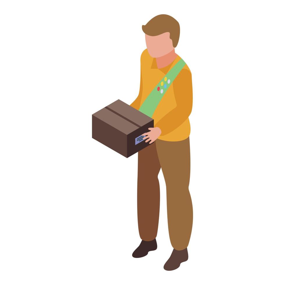 Scout boy with box icon isometric vector. Explore camp vector