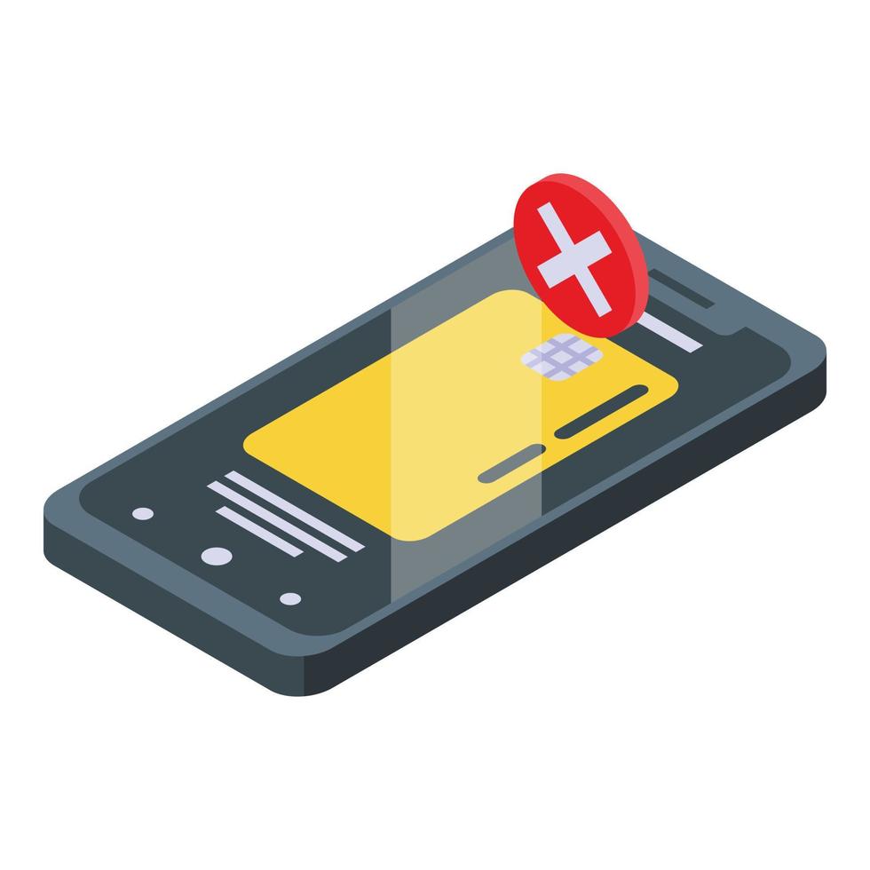 Online phone cancel payment icon, isometric style vector