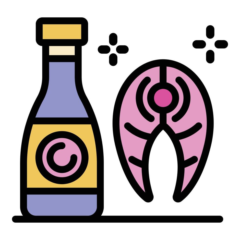 Bottle and fish icon color outline vector