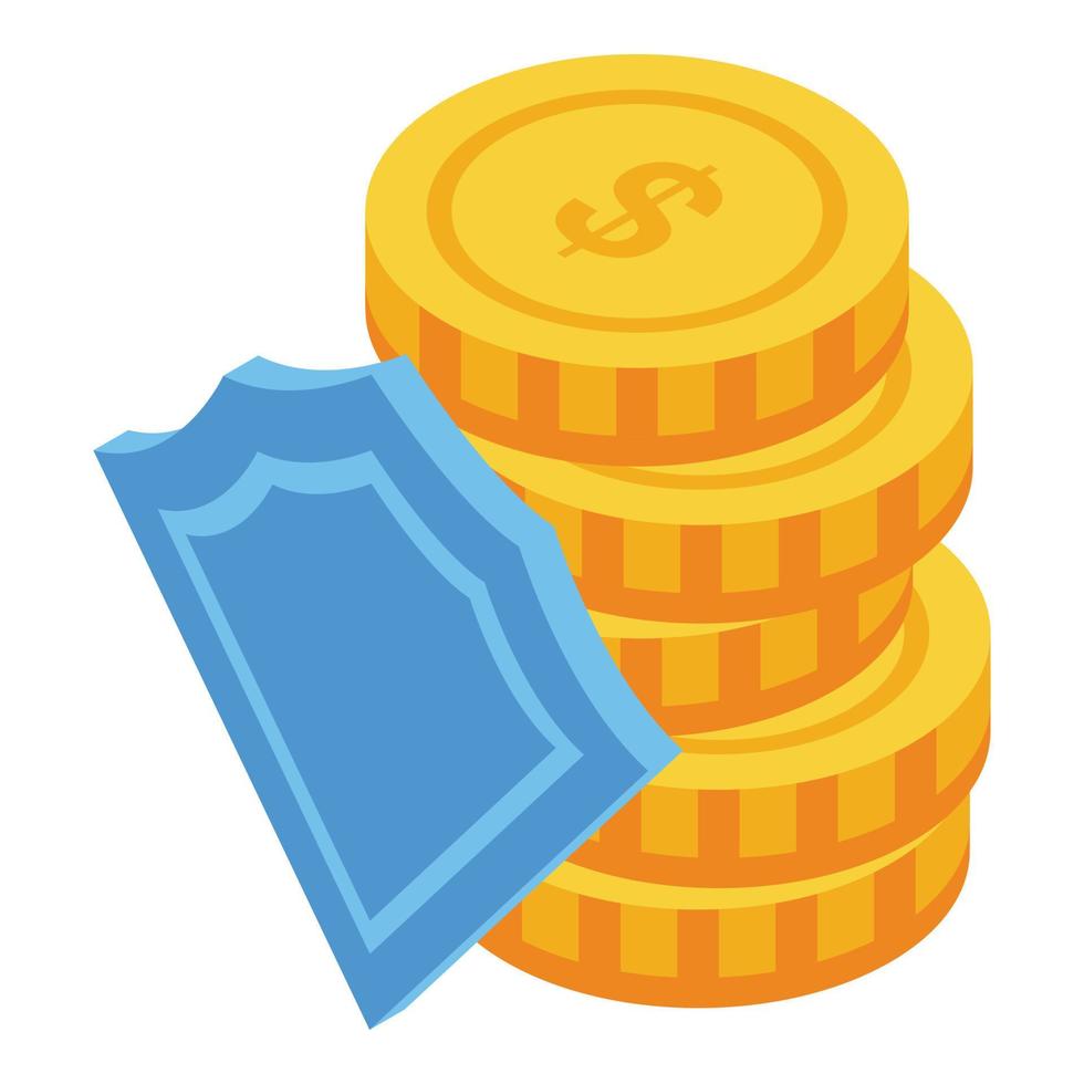 Coins security consumer rights icon, isometric style vector