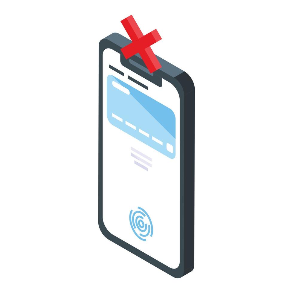 Smartphone cancel payment icon, isometric style vector