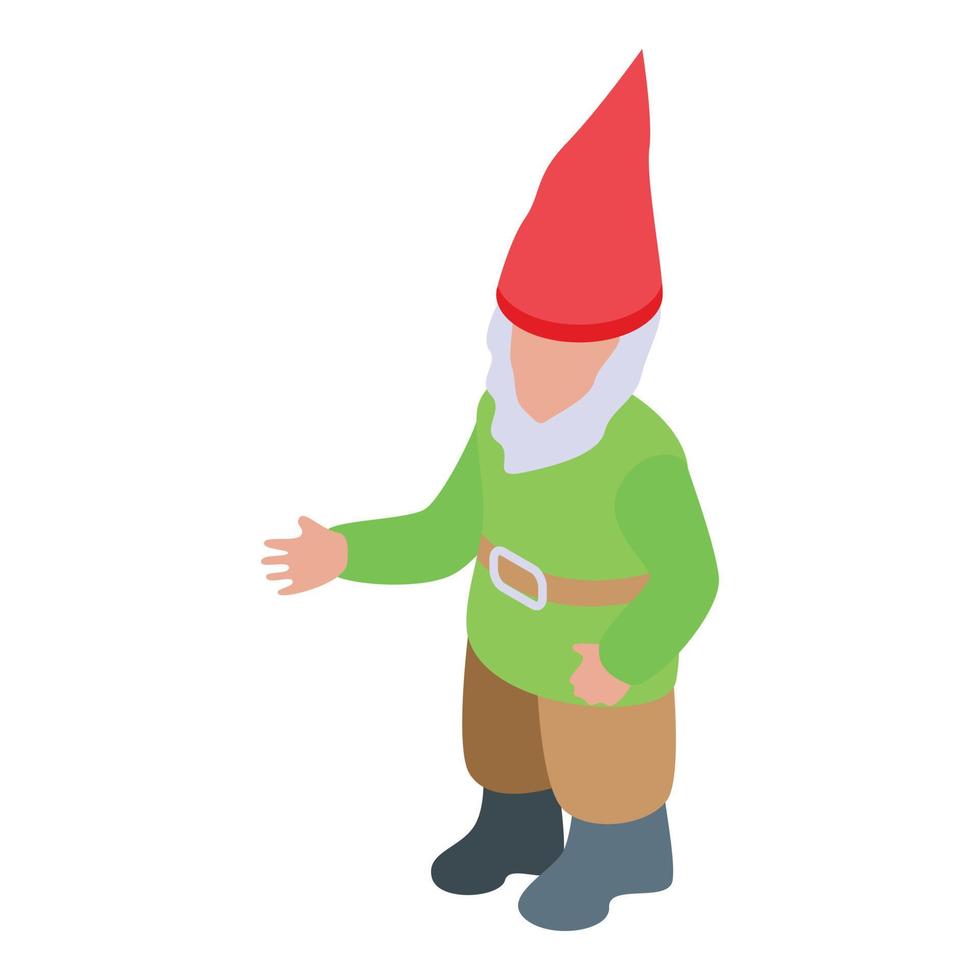 Gnome in green coat icon, isometric style vector