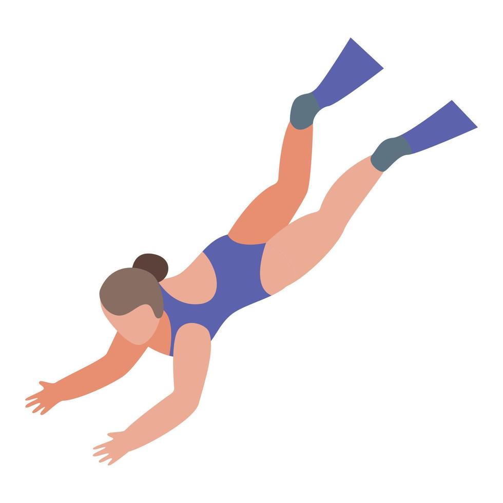Woman in fins icon, isometric style vector