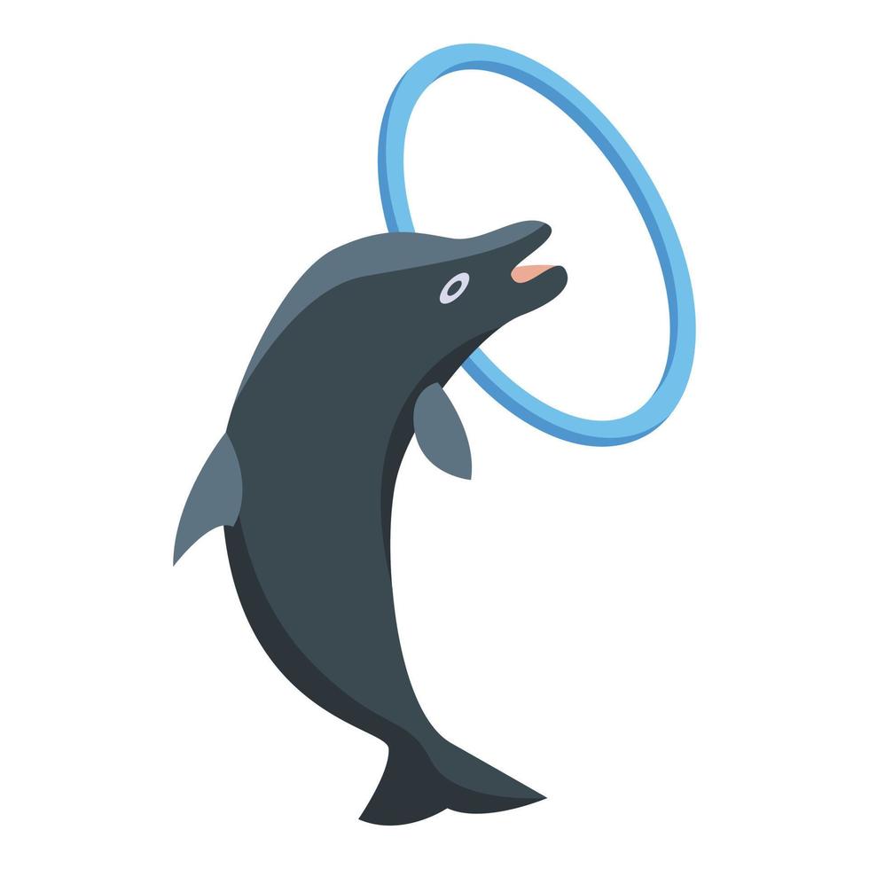 Dolphin with ring icon, isometric style vector