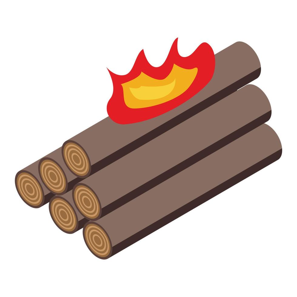 Burning logs icon, isometric style vector