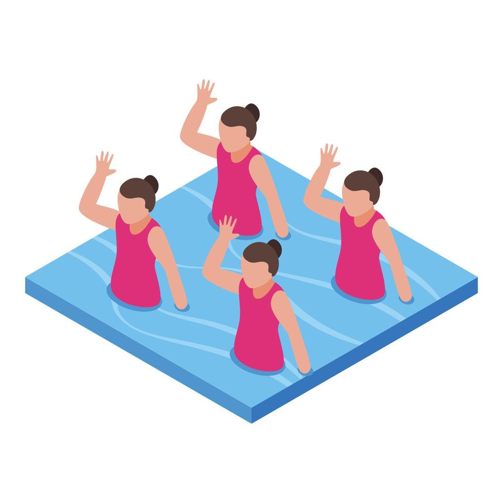 Synchronized swimming girls icon, isometric style vector