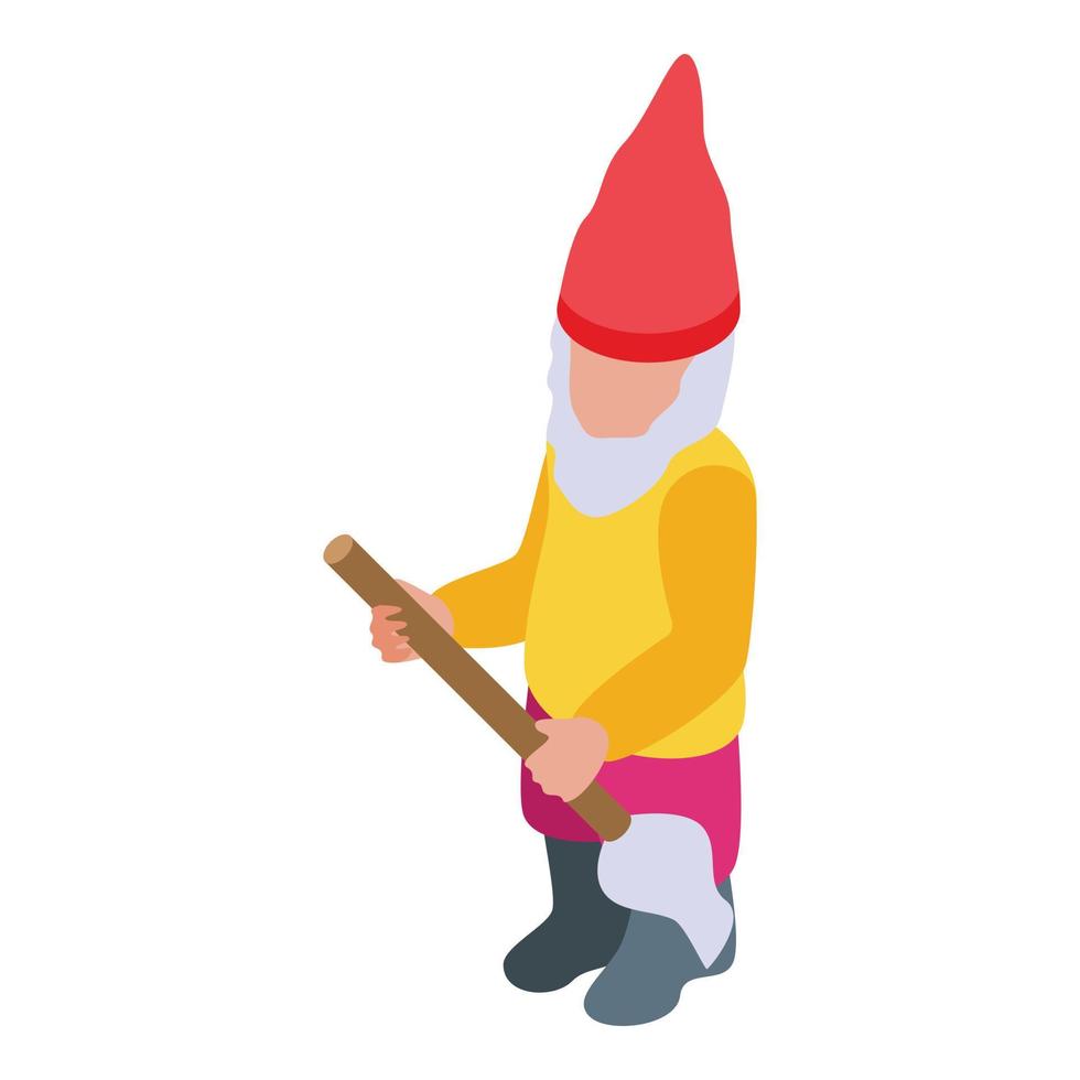 Gnome with broom icon, isometric style vector
